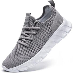 EkRBXA Men Gray Gym Shoes Non Slip Walking Athletic Slip on Breathable Sneakers